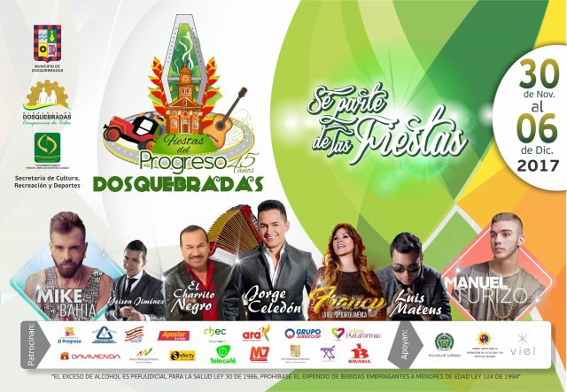 afiche fiestas de Dosquebradas Jorge Celedón y Francy entre los artistas invitados
